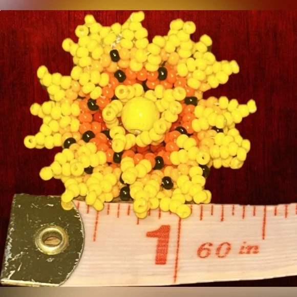 3D Hand-Beaded Spanish Marigold Glass Earrings – Artistic Beauty in Full Bloom - Picture 6 of 7